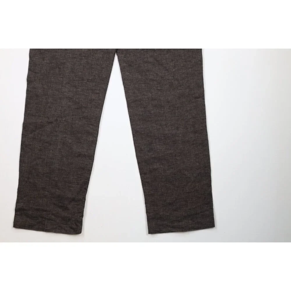 Vintage Banana Republic Mens 35x34 Linen Pinstriped Wide Leg Chino Pants Brown